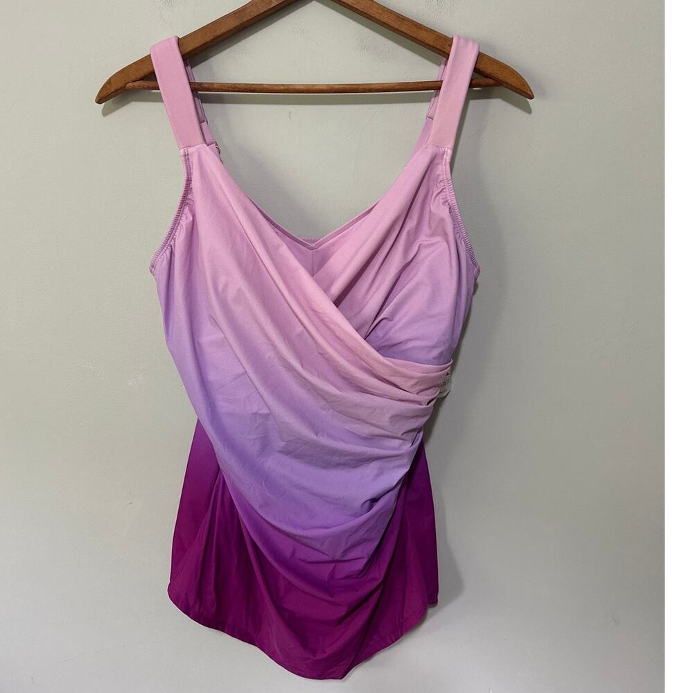Lands End Swimwear Womens One Piece 16 Purple Ombre Ruched Beach Resort